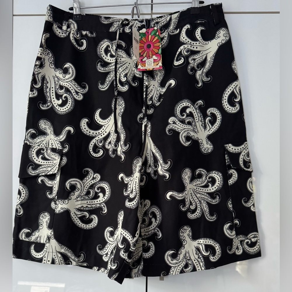 FARM Rio Black and Cream Octopus Print Bermuda Shorts